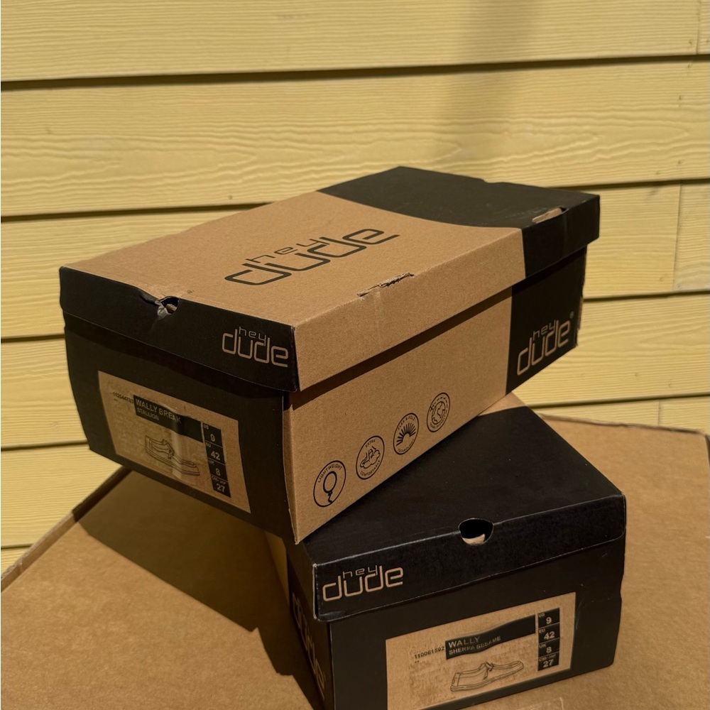 Hey Dude Black and Brown storage empty Shoe Boxes